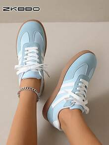 ZKBBO Damen Lässig Flache Schuhe, leichte und bequeme Sneaker für Fitness und Gehen - Babyblau - Übersicht 5