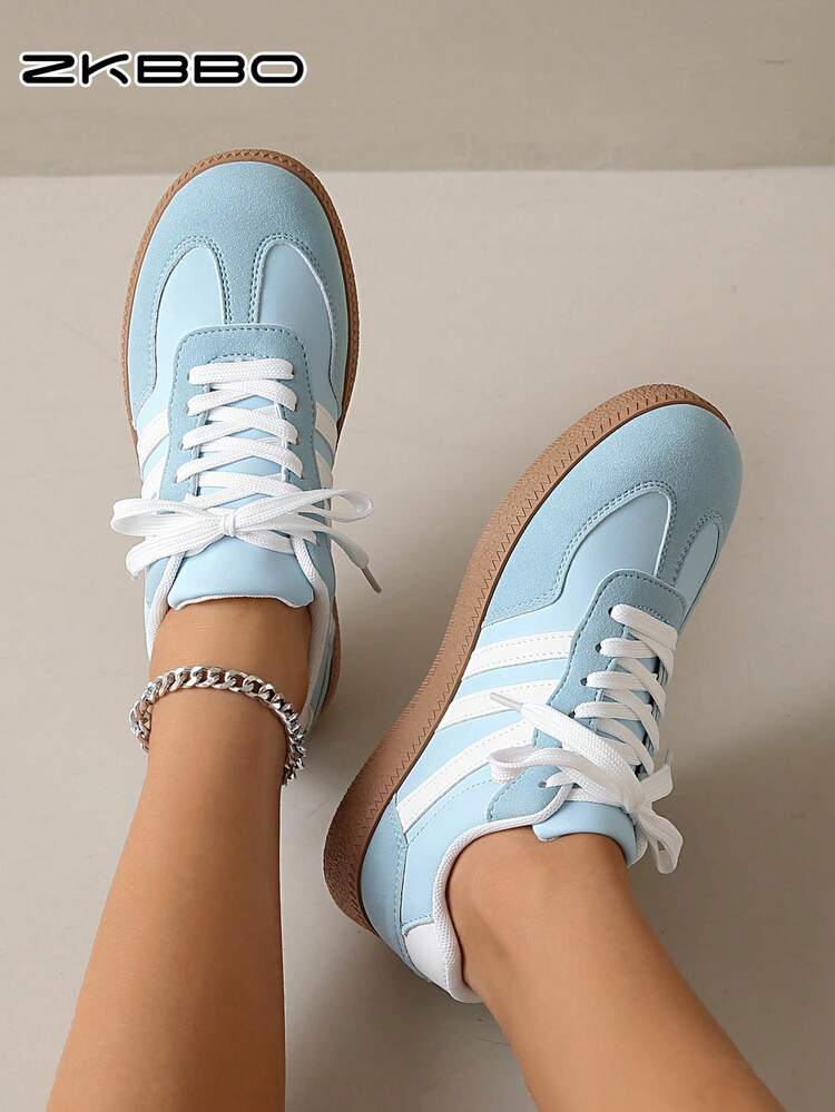 ZKBBO Women's Casual Flat Shoes, Lightweight And Comfortable Sneakers For Fitness And Walking - Baby Blue - View 5