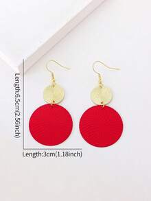 1 Pair Fashionable Circular Disc Earrings For Women, Suitable For Everyday Wear - Hot Pink - View 4