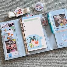 無地シンプルな 70% off ウィンドウ A6 ルーズリーフ手元帳 PU レザー高価値ポータブル甘い学生ノートブックスケジュールメモ帳 - 青のA6ルーズリーフノート - チェックする 4