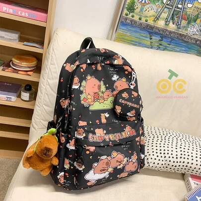 Mochila Capibara Kawaii Escolar Multifuncional Marron Moda Gran Capacidad Ligera Mochila Escolar Y Moderno De Bolsas, Bolsa De Viaje De Gran Capacidad, Mochila Impermeable, Mochila Para Exteriores, Bolsa De Almacenamiento, Bolsa De Viaje, Mochila Ligera Informal, Mochila Impermeable Informal Para PortáTil, Bolsa De Viaje Informal Para PortáTil Con Bandolera, DiseñO De Animal Lindo, Suministros De Almacenamiento, Suministros De Viaje, Viaje Mochilas Con Estampado Para NiñO NiñA Adolecentes , Adecuada Para La Escuela, El Trabajo, Viajes