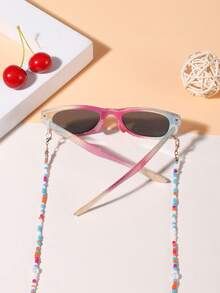 1 Set 1 Pieza Gafas de moda rectangulares de colores bohemios para niñas de 4 a 8 años y 1 Pieza Cadena de gafas de perlas de colores, adecuado para regalos de vacaciones, fiestas y atuendos diarios - Multicolor - Ver 7