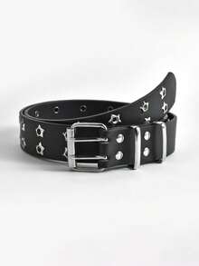 1 Piece Y2K Punk Star Studded Adjustable Size Faux Leather Wide Waist Belt - With Shiny Metal Star Rivets & Silver Chain Detail, Durable Faux Leather Material, Waist Cinching & Figure Flattering Design, Fashion Waist Accessory For Women
