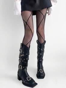 1pc Sexy Plaid Fishnet Stockings - Black - View 4