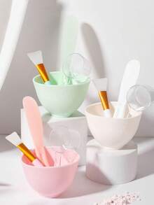 Set de 4 piezas de tazones de mezcla de silicona con diseño de trébol, kit de herramientas de mezcla de mascarilla DIY, que incluye cuchara de mezcla, paleta de madera y cepillo suave para mascarilla, adecuado para cuidado de spa y salón de belleza - Multicolor - Ver 1