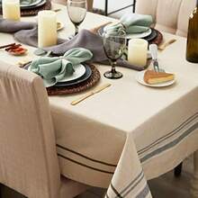 DII 100% algodón, Lavable a máquina, Mantel Individual a Rayas francesas para cenas, Verano y picnics Aire Libre, Azul (Chambray Blue), Tablecloth - 60 x 120, 1(70 cm (Redondo) Gris pardo con Negro) - Multicolor - Ver 5
