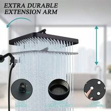 Black High Pressure Rain Dual Shower Head Combo Handheld Spray W/ Adjustable Arm - 如圖 - 查看 5