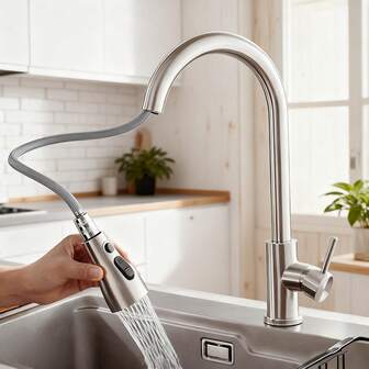 可旋转式现代抽拉厨房水龙头，冷热水，防溅水，节水设计