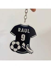 2D Customized Football Jersey Keychain - Personalized Name & Number, Football & Shoe Design - For Football Players, Fans, Coaches Birthday/Anniversary/Graduation Gift - Durable Acrylic Memorabilia - Men's Sports Accessory, Metal Ring Hanging Ornament, 2D Flat - Style 27 - View 8