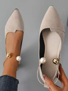 2025新款低帮尖头平底鞋，珍珠金属装饰，百搭仙女风女鞋