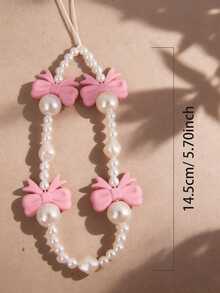 1 pieza Cordón para teléfono de perlas acrílicas falsas, accesorio de perlas falsas que resalta un estilo lindo, adecuado para pulseras, auriculares, cámaras, joyas, fundas de teléfono - Rosa - Ver 4