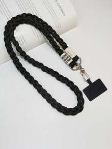 1pc Braided Detail Letter Graphic Polyester Phone Lanyard Gifts For Mother, Family, Friends, Birthday, Holiday Phone Charm, Phone Chain - Black - View 12
