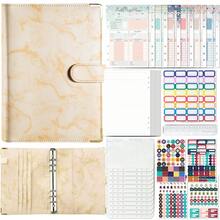 1 Set A5, Portable Ring Binder Diary, 45 Loose Sheets For School Start, A5 Leather Agenda With Marble Print, Financial Organizer, Budget And Savings Folder, Notebook, Zipper Pocket 12 / Geometric Map For Budget 12 / Lined Paper 45 / Ruler 1 / Theme Planner 4 / 24 Stickers*2 - A5-大理石護角-黃色 - 查看 13