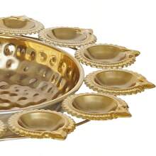 Diya Shape Flower Decorative Urli Bowl For Home Handcrafted Bowl For Floating Flowers And Tea Light Candles HomeOffice And Table Decor Diwali Decoration Items For Home 14 Inches (Design 3) - BrassPolish - View 6