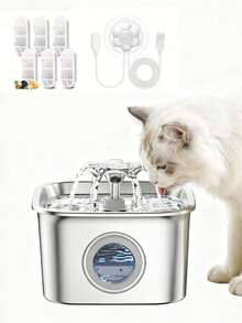 2.6L/88oz Stainless Steel Super Quiet Pet Water Dispenser With USB Power, Automatic Circulation Flow And Clear Water Level Window, Suitable For Cats And Dogs - Multicolor - View 2