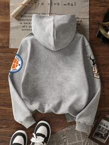 1pc Tween Boy Thermal Lined Thick Warm Sweatshirt, Young Student Clothing, Suitable For Kids Autumn/Winter Long Sleeve Top - Grey - View 4