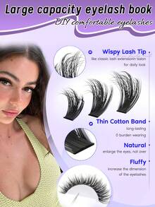 MEM 560/640/544片睫毛嫁接套装，DIY睫毛嫁接套装，单根睫毛簇套装，D型卷翘睫毛嫁接套装，包含胶水、封层剂和睫毛嫁接工具，适合日常使用、旅行、新手入门、婚礼、约会、派对、节日等场合，也是圣诞节/万圣节/送礼佳品。 - 黑色 - 查看 10