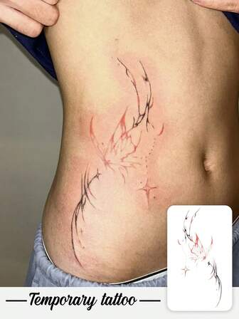 1 Piece Of Temporary Tattoo Sticker, Y2K Style Thorn Butterfly Pattern, Waterproof, Sweatproof, Washable, Non-Reflective, Simulated Tattoo On Arm And Shoulder, Suitable For Fashionable People, Lasting 3-5 Days