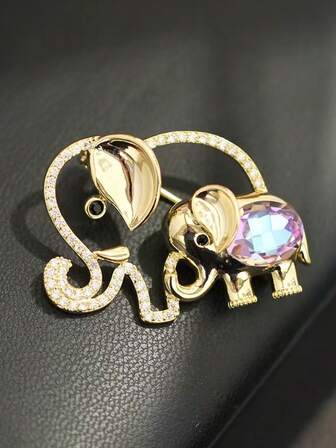 1pc Crystal Elephant Brooch, Elegant & Fashionable, Suitable For Women, Mother-Child, Cute Hollow Elephant Pin, Gift