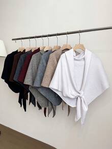 1pc Women's Solid Color Triangular Wool Blend Loose Knit Shawl, Elegant Style, Suitable For Outdoor Travel In Autumn/Winter And Snowy Season