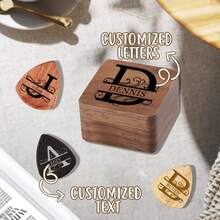 1 PC Personalized Guitar Picks, Custom Wooden Guitar Pick Case Box With Engraving, Wood Guitar Pick Organizer Music Gift For Guitarist Musician - Walnut - View 10