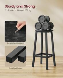 Bar Stools Set Of 2, Kitchen Stools, Bar Chairs With Metal Frame And Footrest, Easy To Assemble, For Kitchen, Living Room, Dining Room, Ebony Black And Classic Black - Black - View 3