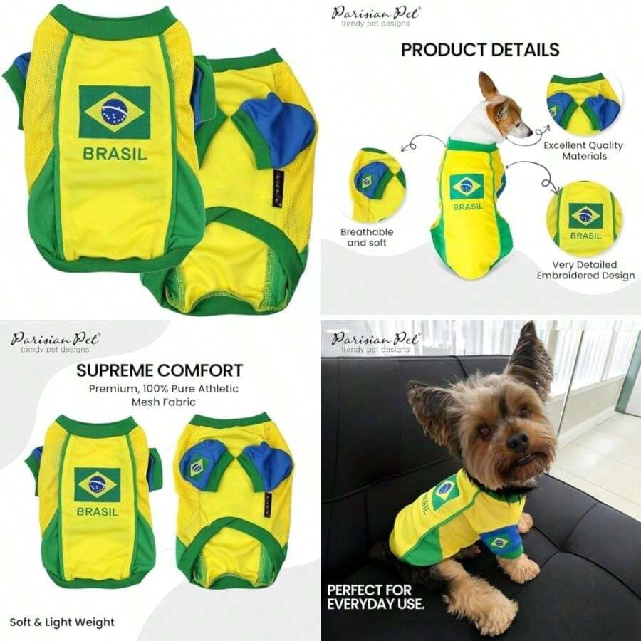 Parisian Pet Dog Team exico Jersey Soccer Small to edium Dogs and Cats,(4X-Grande Brazil) - Multicolor - Ver 1