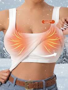 1pc Autumn/Winter Padded Warm Vest, 2-In-1 With Built-In Coaster, Thermal Lining Ribbed Camisole - White - View 3