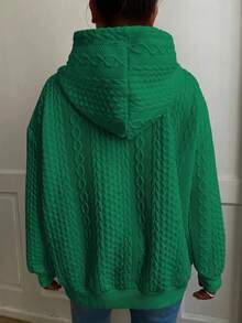 Plus Size Women Loose Casual Solid Color Jacquard Knit Long Sleeve Sweatshirt Spring - Forest Green - View 2