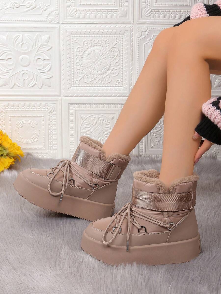 Women's Thick Sole Snow Boots, Fashionable & Warm For Winter - JJ62 KHAKI - View 1