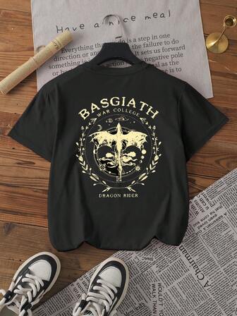 Women's Casual Street Dragon Rider Graphic Print Round Neck Short Sleeve T-Shirt Women's Summer Top Graphic T-Shirt