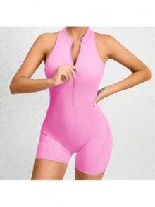 Sexy Backless Butt Lifting Jumpsuit For Women – Tight Bodycon One-Piece Yoga Romper, Stretchy Slimming Activewear Bodysuit - Hồng - Xem 3
