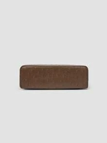 1 pieza Bolso de hombro cuadrado de unicolor con textura de grano de litchi en PU, bolso de mano pequeño para mujer, adecuado para combinar con diaria, salidas, compras, fiestas, bol - Marrón - Ver 6