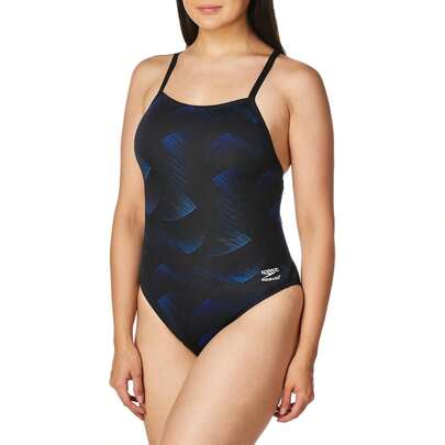  Speedo Women's Swimsuit One Piece Endurance+ Flyback Printed Adult Team Colors, Beta Speedo Blue, 22