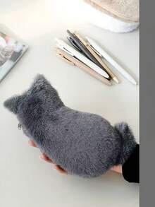 1pc Cute Cat Plush Pencil Case, Large Capacity, Creative Stationery Storage Bag, Gift, Doll Pencil Pouch