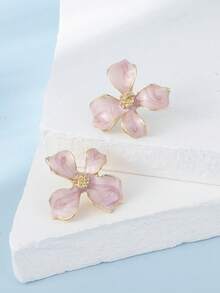 1 Cặp bông tai đính hoa rỗng nhiều màu sắc thời trang cao cấp thanh lịch tối giản đa năng màu trắng, hồng, đỏ, đỏ tía, tím, xanh lá cây dành cho nữ, thích hợp để kết hợp hàng ngày, tối giản, ngọt ngào, kỳ nghỉ, quà tặng - phấn hoa bốn cánh dị hình - Xem 3