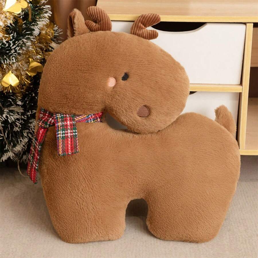 Almohada navideña de peluche con diseño de Papá Noel, muñeco de nieve, árbol de Navidad o reno. Suaves y adorables, ideales para decorar tu hogar en estas fiestas. - Blanco - Ver 1