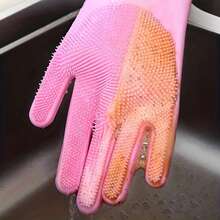 Heat Resistant Extra Long Pet Bath Gloves - Textured Latex Rubber Gloves For Dog Washing, Dishwashing & Household Cleaning, Slip Resistant & Durable - Pink - View 11