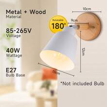 CANMEIJIA Kinkiet z gniazdem E27 i drewnianą podstawą, nowoczesne oświetlenie wewnętrzne do biurka, szafki nocnej, półki ekspozycyjnej, garderoby, łazienki, toaletki, czytelni, salonu, biura