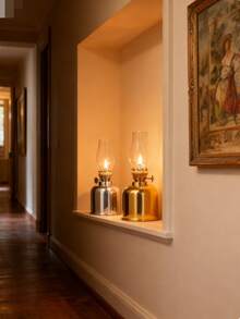 Glas-Öllampe mit original Glaskugel & Reflektor - Vintage Kohle/Öl Brennstoff für Notfälle, Camping oder Stromausfälle - nostalgische historische Leuchte - Verschiedenfarbig - Übersicht 9