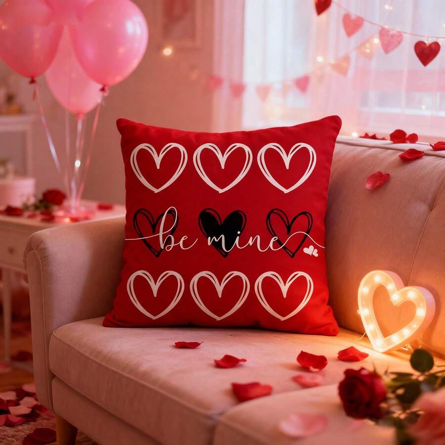 Fundas de almohada para San Valentín, románticas, con forma de corazón, camión y letra, para sofá, cama. - Burdeos - Ver 1