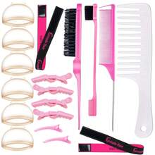 Set di strumenti per acconciature, retina per capelli frontali in pizzo, cuffia per parrucca ad alta definizione, adatto per capelli ondulati, ricci a spirale e pettine diritto, spazzola volumizzante, pettine per la linea dei capelli, pennello per sopracciglia, pettine piccolo, pettine a punta, set di fermagli a coccodrillo, fermagli diritti, pettine a denti larghi, fascia per capelli frontali in pizzo, elastico per parrucca, accessori per l'installazione della parrucca, set di strumenti per acconciature per cosplay, uso quotidiano e regali di Natale - Multicolore - Visualizzare 13