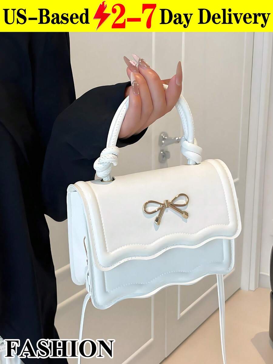 [US-Based Shipping]Fashion Solid Color Handbag, Casual Crease Flap Small Square Bag With Bowknot Metal Hardware Lock Closure, Tote Shoulder Crossbody Bag For Women,Purses And Bags Women,White Bag,Tote Bag,Bags For Women,Carteras Para Mujer,Pink Purse,Bolsos Para Mujer,Crossbody Bags For Women,Tote Bags For Women,Cartera Para Mujer Elegant,Pumpkin,Autumn,Halloween,Fall,Christmas,Thanksgiving,Festival,Cyber Monday,Holiday,Gift,New Year,Snow,Winter,Warm,End-Of-Year,Party - 彩色 - 查看 1