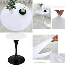 Round Fitted PU Tablecloth with High Elastic Edge Waterproof Oil Proof Cocktail Table Cloth Wipeable Table Topper Cover for Indoor Outdoor Picnic Camping Dining White 160cm(63in )Outdoor Dining Tables - Blanco - Ver 1