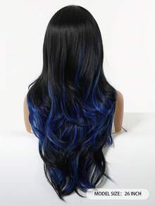 26 Inch Black & Blue Long Straight Synthetic Heat Resistant Wig With Bangs, Suitable For Daily Wear, Parties And Cosplay - Blue Highlight - View 6