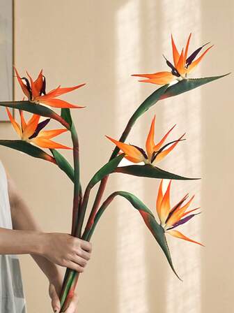 Flower Realm 人造天堂鸟花，22.83英寸长茎仿真鹤望兰，适用于家居装饰、房间和办公室，以及婚礼花束DIY
