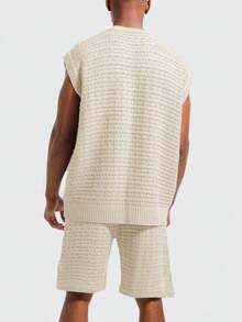 Mens Short Sets 2 Piece Outfits Summer Casual Round Neck Knit Tank Tops And Shorts Matching Tracksuits Set - 米色 - 查看 3
