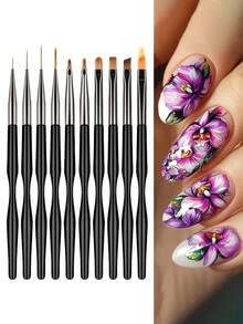 15/10pcs Professional Nail Art Brush Set, Gradient Tie Dye Dotting Pen - Multicolor - View 3