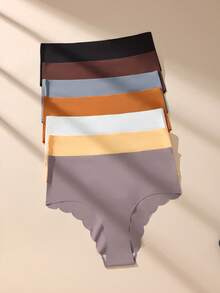 7pcs/Pack Plus Size Women Solid Color Seamless Silk Briefs, Casual Minimalist Fashion Non-Rolling Crotch Stretch Comfortable Ladies Underwear - Multicolor - View 5