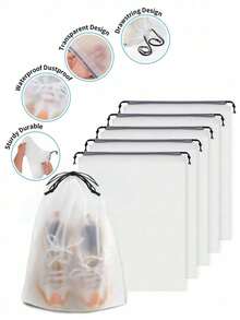 5 Pcs Travel Shoes Storage Pouches, Lightweight Drawstring Bags, Dustproof Foldable Bags, For Sneakers & Footwear Protection, Portable Wardrobe Closet Essentials, Shoe Storage Organizer, Transparent Organizer Bags For Easy Packing